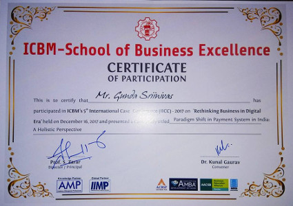 Professor Srinivas Gunda with ICBM Conference certificate