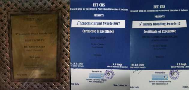 Dr Ravi Varala honoured with EET-CRS Best Faculty and Special Mention in Scientific Category Awards