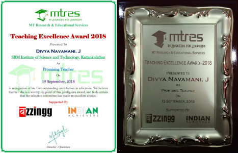 Divya Navamani - MTRES Teaching Excellence Award 2018