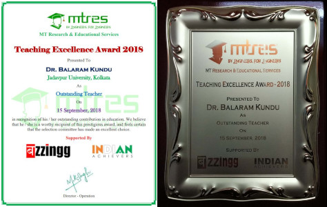 Dr Balaram Kundu - MTRES TEA 2018 - Outstanding Teacher Award