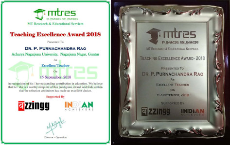 Dr P Purnachandra Rao - MTRES Teachers Excellence Award 2018