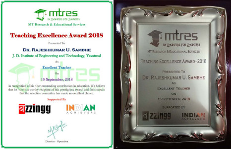 Dr Rajeshkumar Sambhe - MTRES Teaching Excellence Award