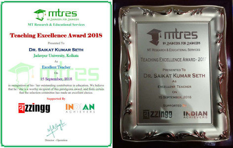 Dr Saikat Kumar Seth - MTRES Teaching Excellence Award 2018