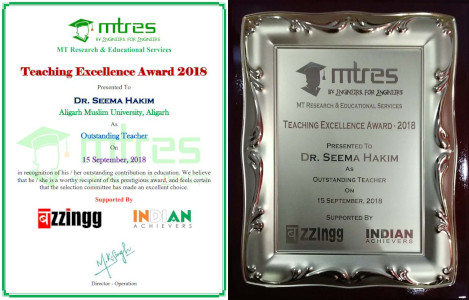 Dr Seema Hakim - MTRES Teaching Excellence Award 2018