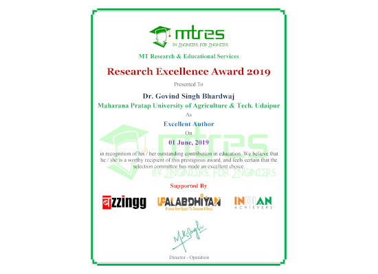 Dr. Govind Singh Bhardwaj - MTRES REA 2019 Certificate