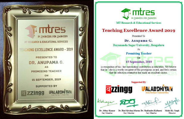 Dr Anupama Ghoshal - MTRES TEA 2019 - Promising Teacher Award