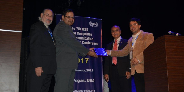 Dr Indraneel Mukhopadhyay was felicitated during IEEE CCWC 2017 at Las Vegas USA